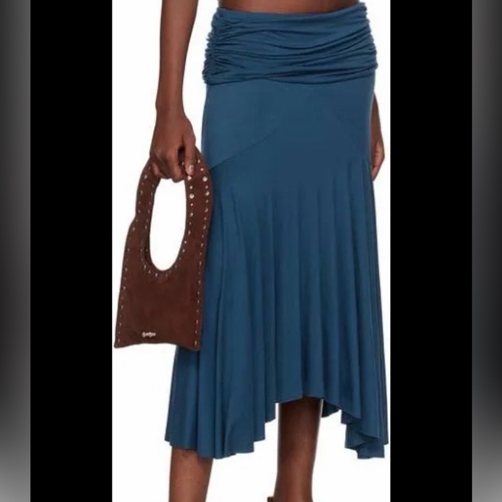 Gimaguas Teal Maxi Skirt with Ruched Waist